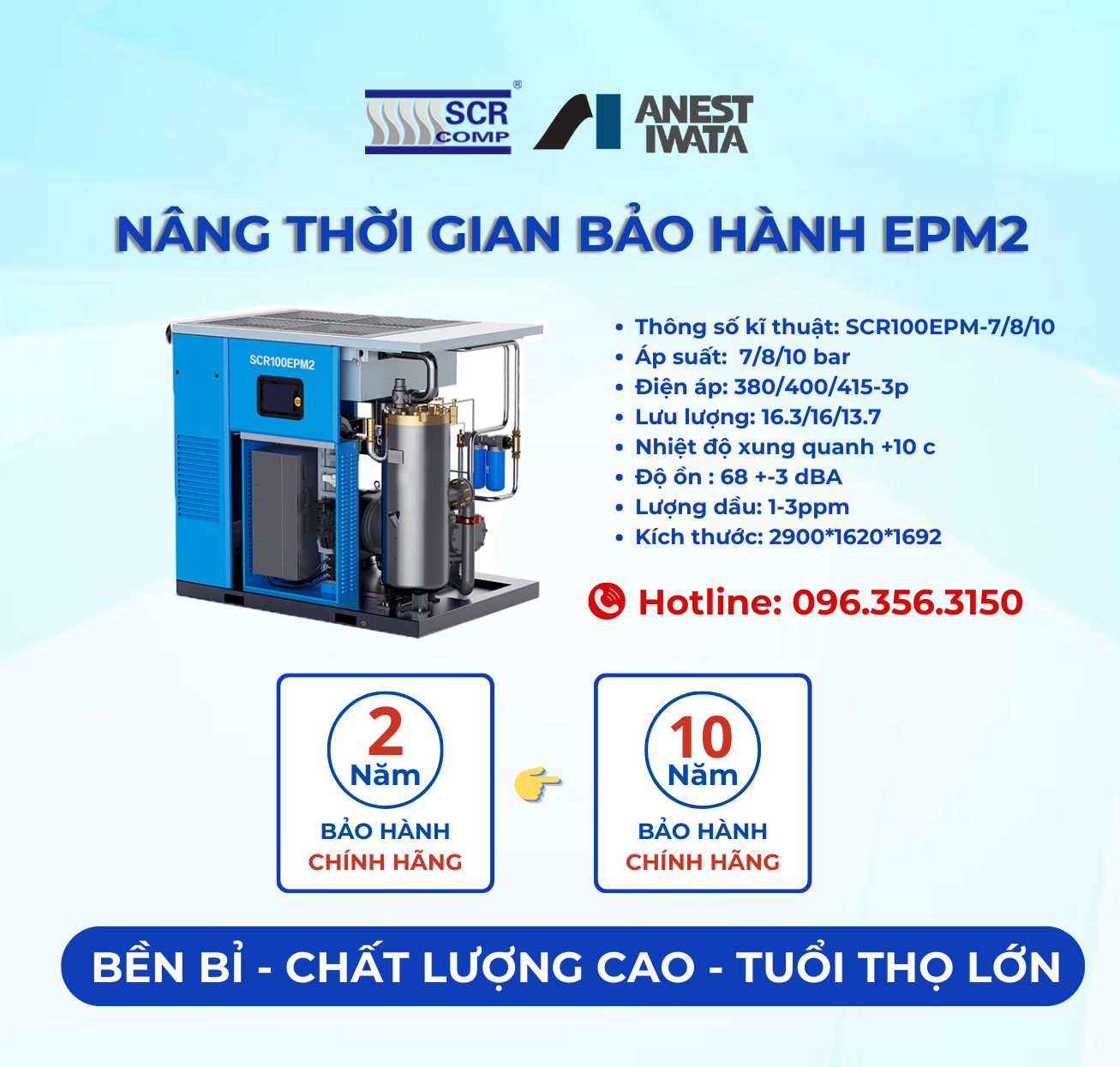 Nâng thời hạn bảo hành máy nén khí từ 2 năm lên đến 10 năm