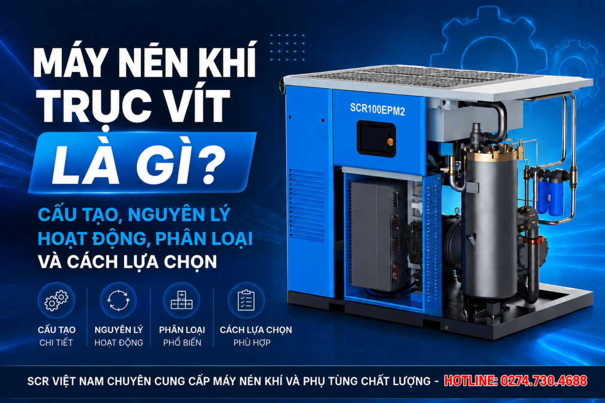máy nén khí trục vít là gì? cấu tạo, nguyên lý hoạt động