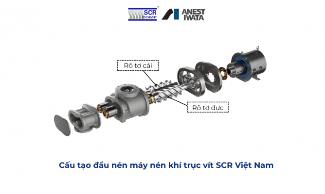 Cấu tạo đầu nén máy nén khí trục vít